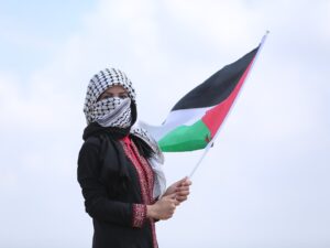 palestinian woman, hijab, flag of palestine